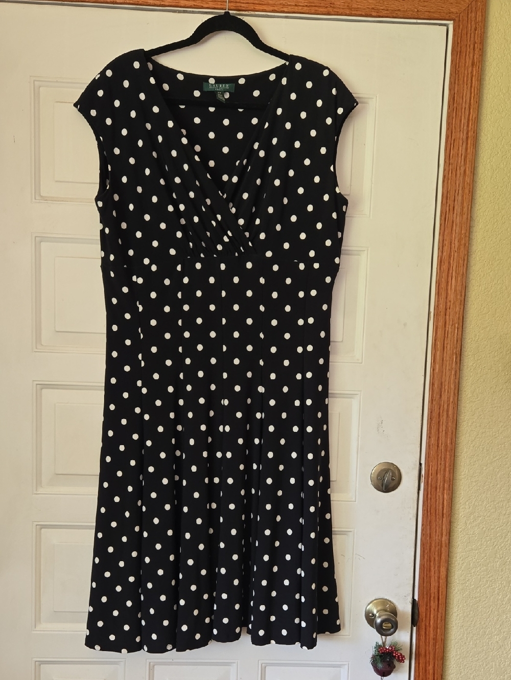 LAUREN By Ralph Lauren Plus Size Dress 14W Polka Dot Jersey Knit A-line Swing